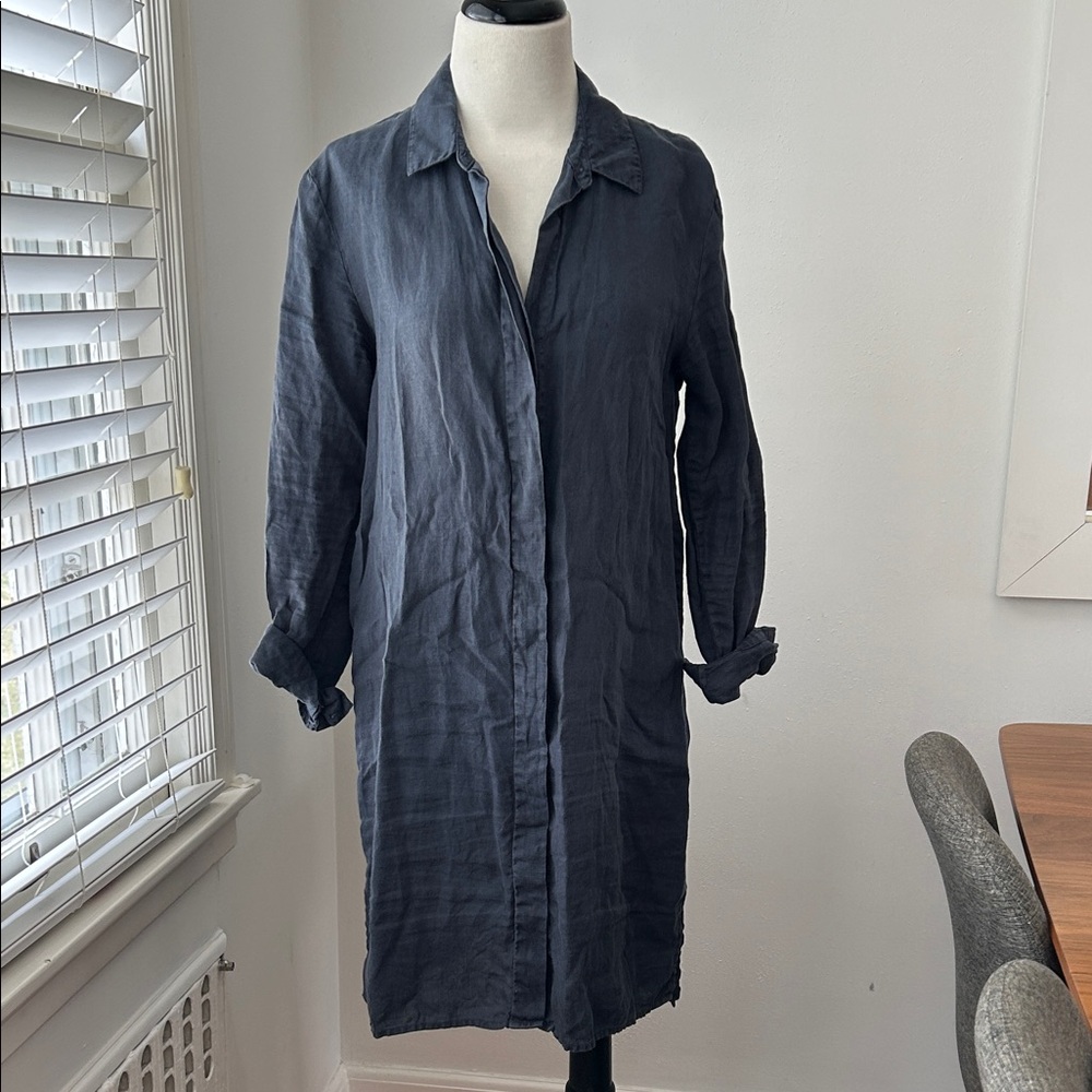 James Perse Navy Long Linen Shirtdress